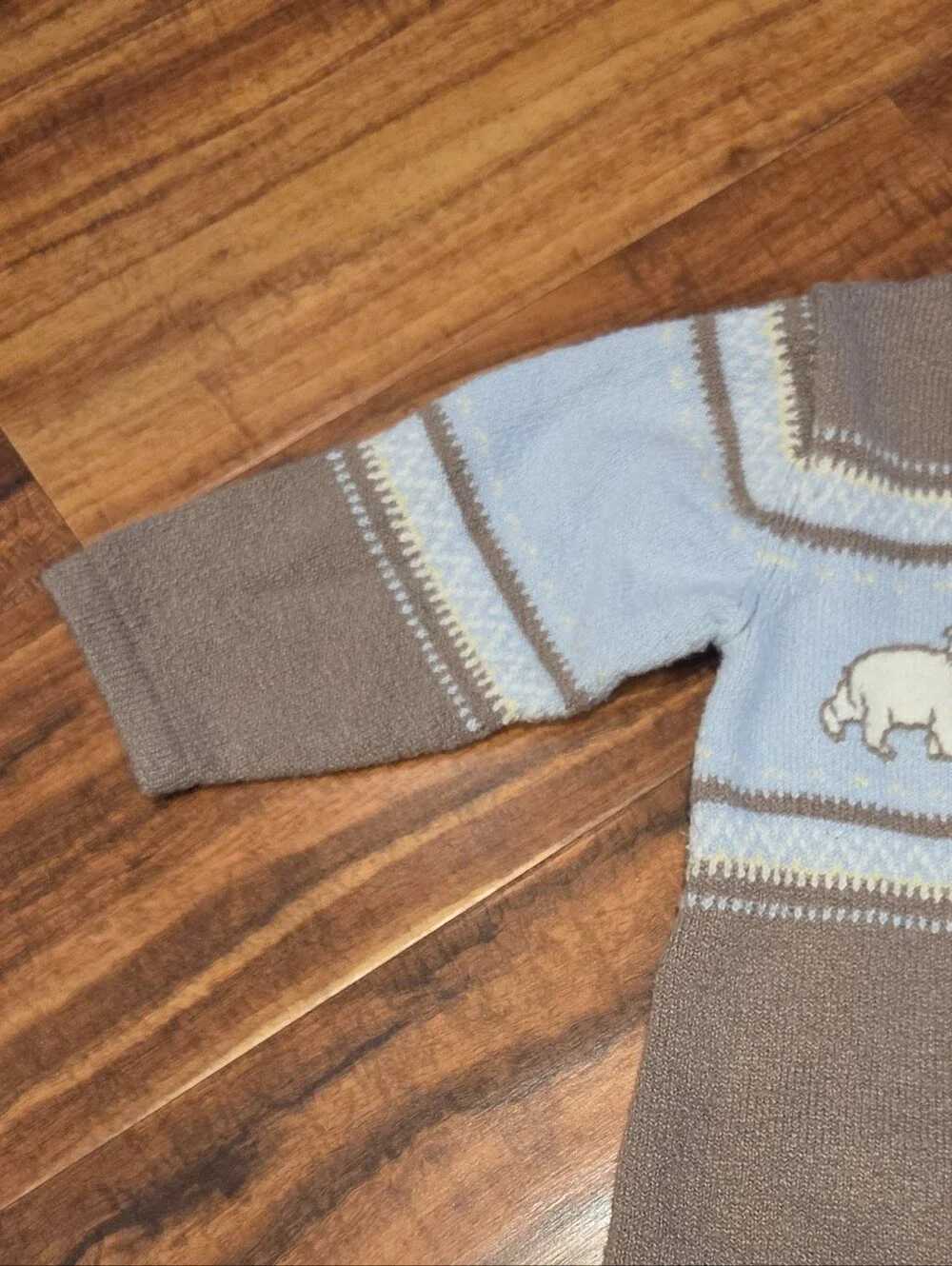 Janie and Jack EUC Tan/Blue Polar Bear One-Piece Sweater Romper